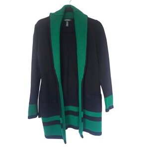 Lauren Ralph Lauren Cardigan Womens Medium Navy Green Collar Belted Sweater